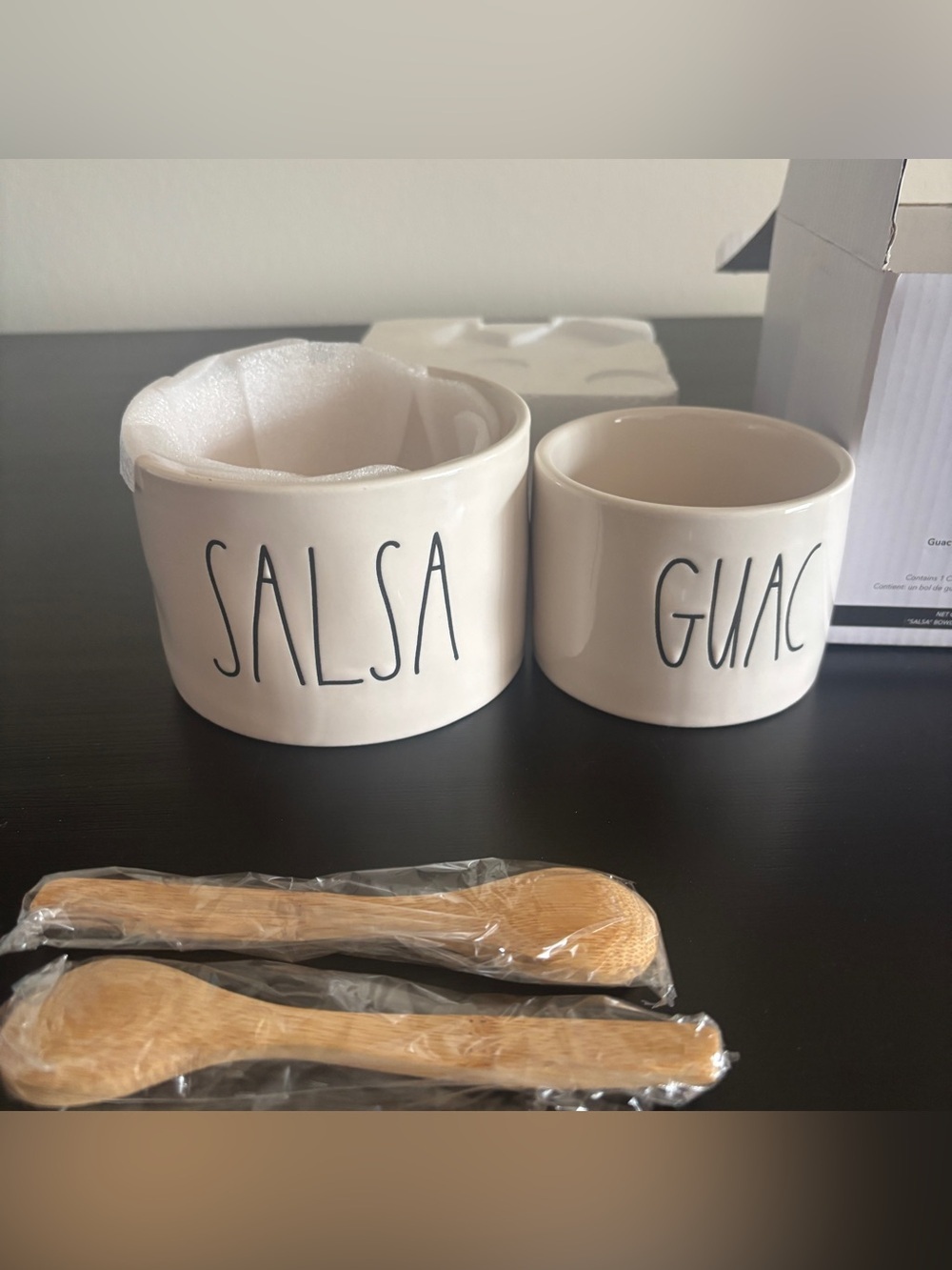 Rae Dunn Guac & Salsa Bowl Set - White with Black Print